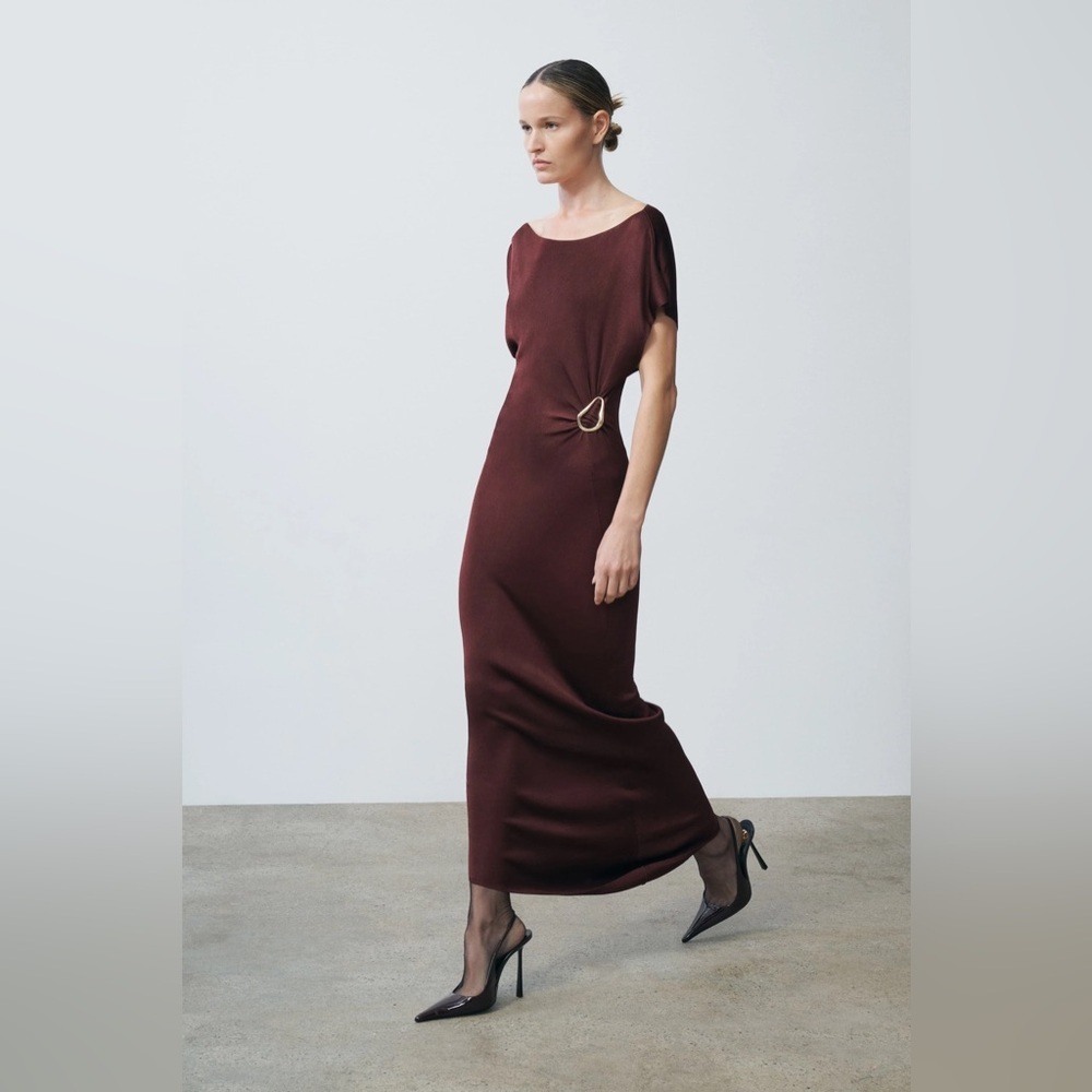 SRG Mehek Asymmetric Knit Dress in Oxblood - Picture 11 of 11
